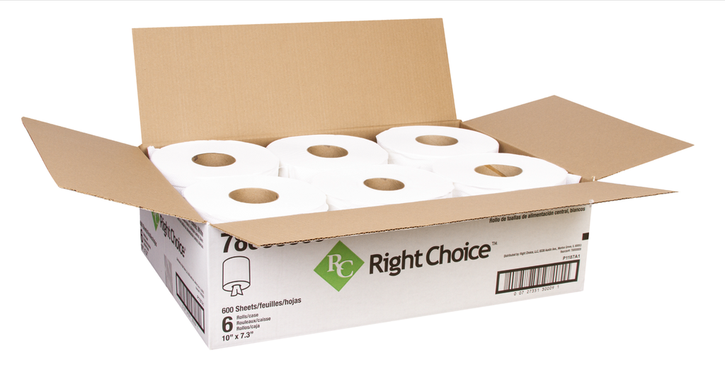 Right Choice™ Paper Center Pull Towel 2-Ply 600-Sheets, White, 7.3" x 10"