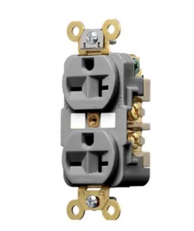 HUBBELL 20A Duplex Receptacle 250VAC 6-20R GY