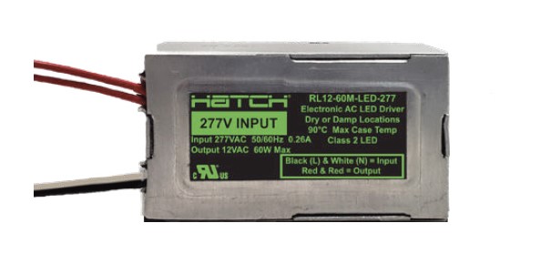 HATCH Electronic AC LED Driver 277VAC Input 12VAC Output 60W Max