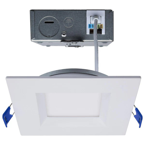 Satco 15 Watt LED Low Profile Regress Baffle Downlight, 6 Inch, Remote Driver, CCT Selectable, Square Shape, White Finish, 120 Volt