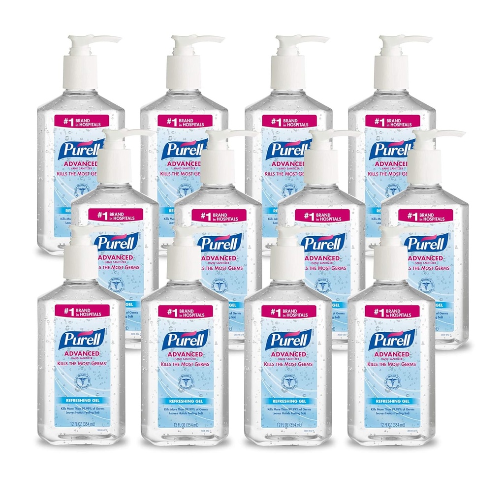 PURELL Advanced Hand Sanitizer Refreshing Gel, Clean Scent, 12 fl oz Pump Bottle (Pack of 12)
