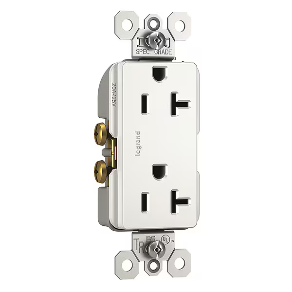 Legrand Straight Blade Receptacle, 5-20R, 20 A, 125V AC, 2 Pole, 3 Wire, Flush Mount, Grounded