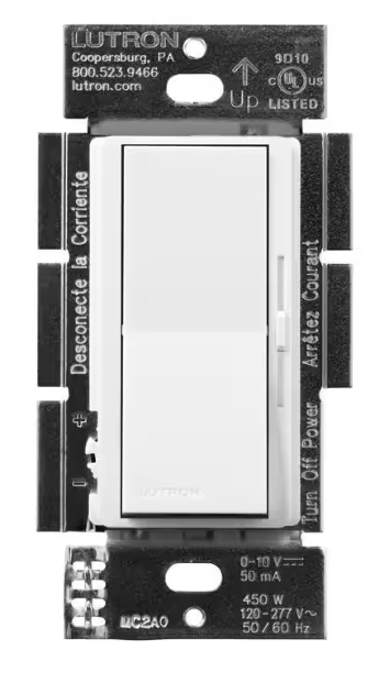 Lutron Diva Dimmer Switch for 0-10V LED/Fluourescent Fixtures, 8-Amp, Single-Pole or 3-Way, White