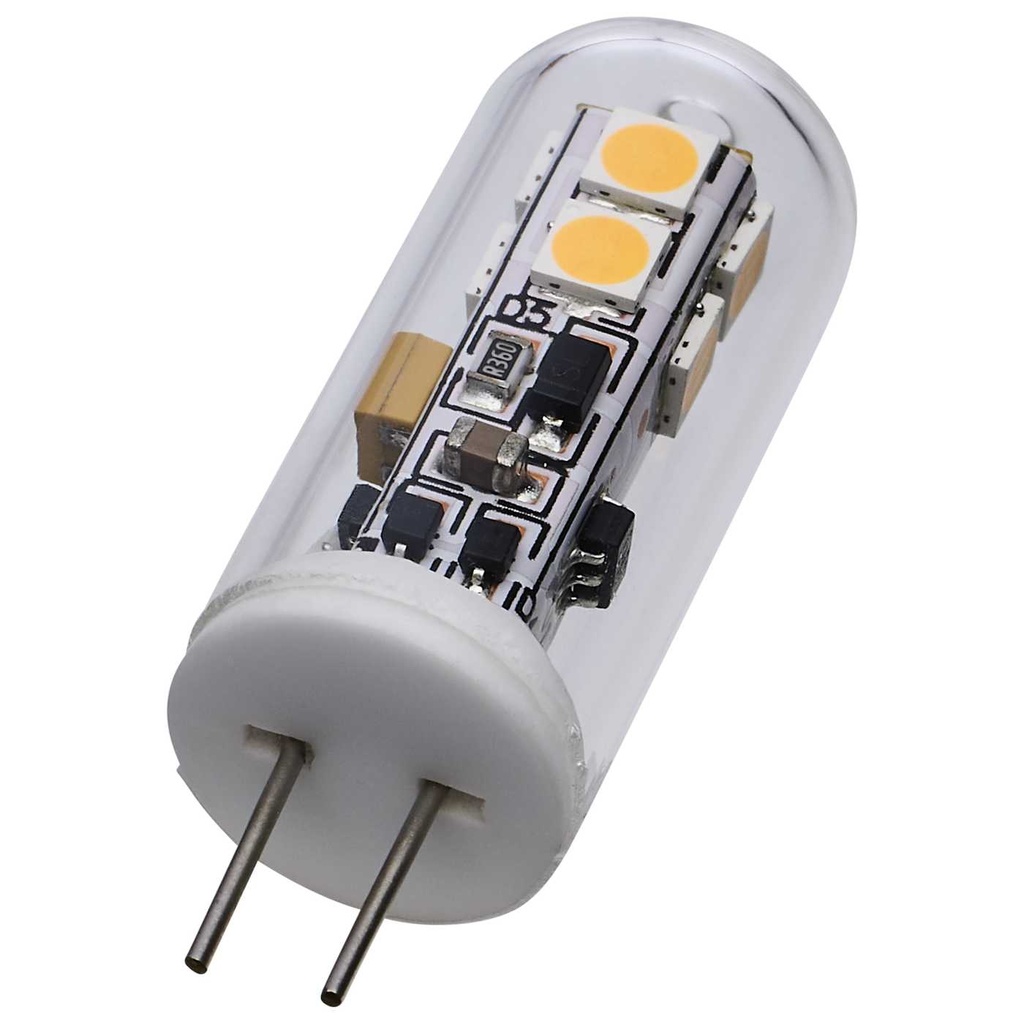 Satco 2 Watt T4 LED; Clear Finish; Bi Pin G4 Base; 3000K; 12 Volt