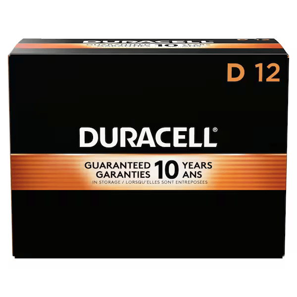 Duracell Coppertop D Alkaline Battery, 1.5V DC, 12 Pack
