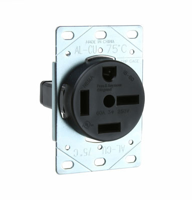 Legrand 60A 250V 15-60R Straight Blade Single Flush Receptacle, 3-Pole, 4-Wire