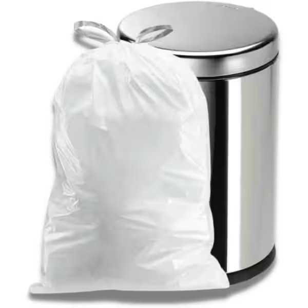17 in. W x 20 in. H 4 Gal. - 6 Gal. 0.7 mil White Flat Seal Low Density Drawstring Bags (200-Case)