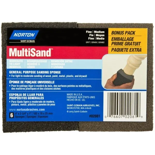 Norton 4" X 2-3/4" Multisand Fine And Medium Sponge Sander, Package Of 6