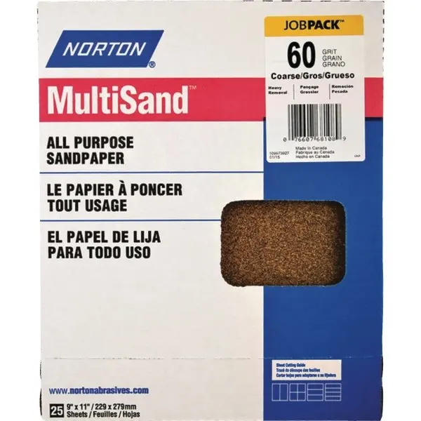 Norton Multisand™ 9 X 11 All-Purpose Sandpaper, 60 Grit, Package Of 25