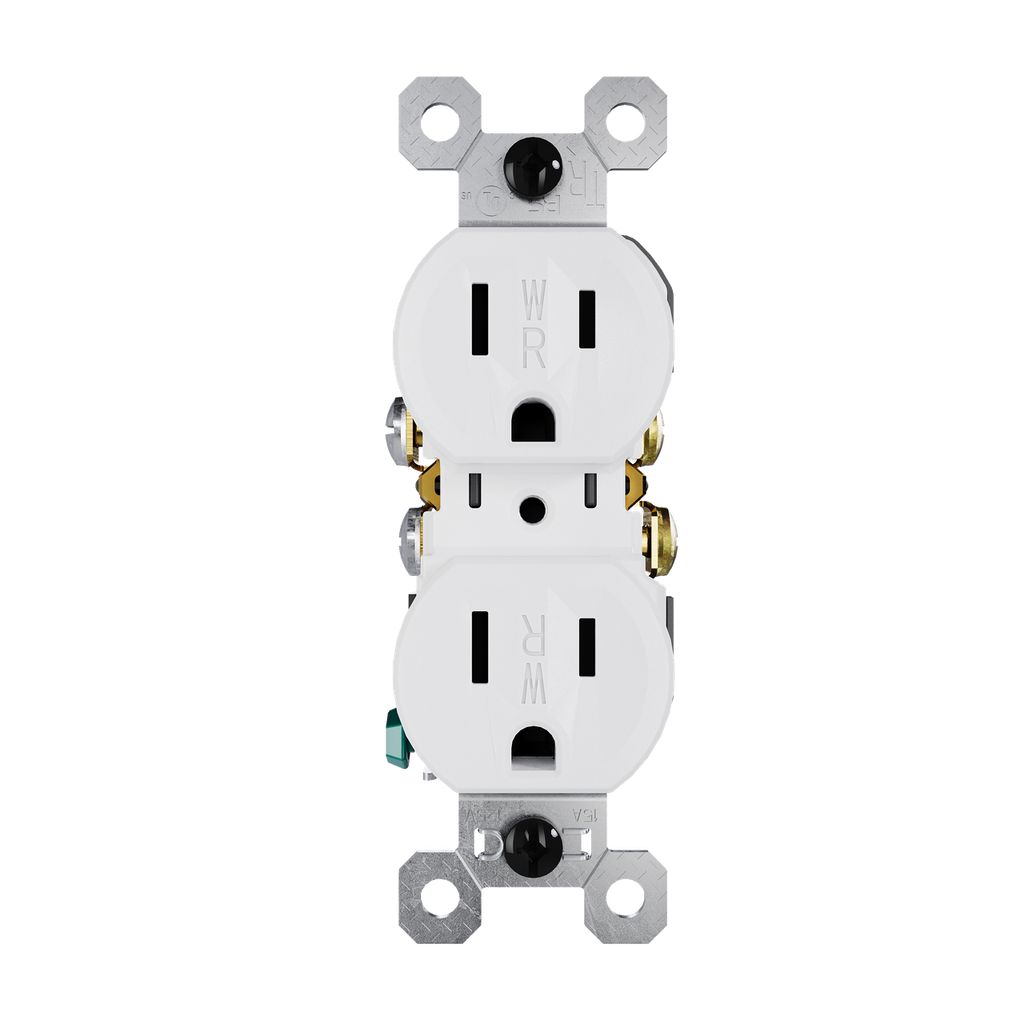 Legrand TradeMaster® 15A 125V Tamper-Resistant External Pressure Plated Duplex Receptacle, Weather-Resistant, White