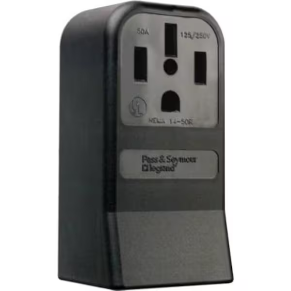 Legrand Straight Blade Receptacle, 14-50R, 50 A, 125/250V AC, 3 Pole, 4 Wire, Surface Mount, Grounded