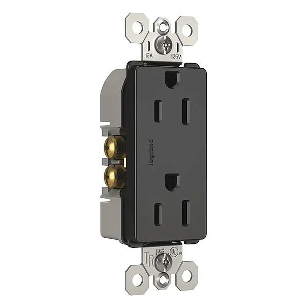 Legrand Straight Blade Receptacle, 5-15R, 15 A, 125V AC, 2 Pole, 3 Wire, Flush Mount, Grounded