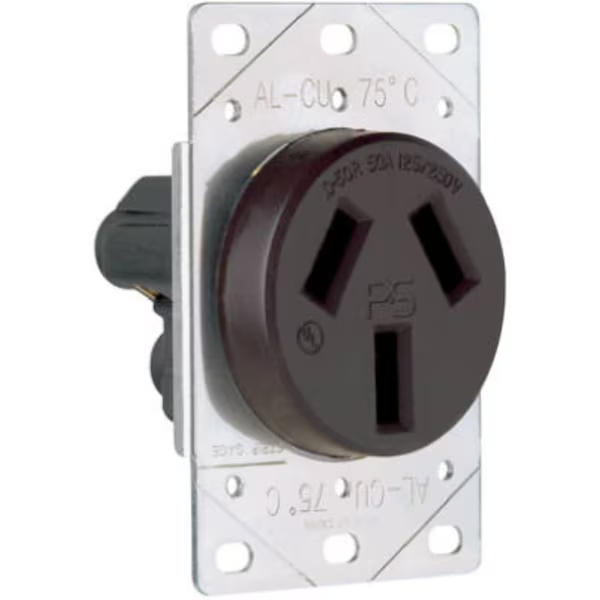 Legrand Straight Blade Receptacle, 10-50R, 50 A, 125/250V AC, 3 Pole, 3 Wire, Flush Mount, Non-Grounded