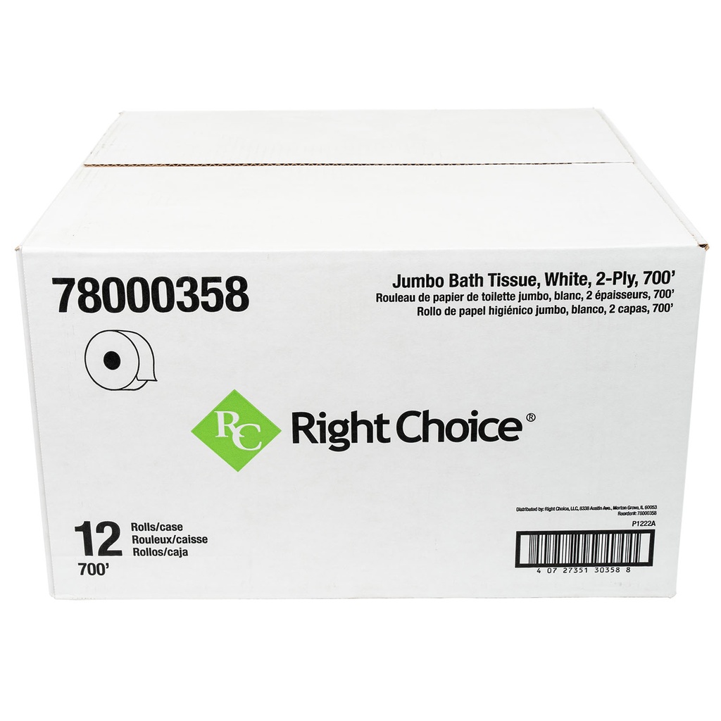 Right Choice™ JRT Toilet Tissue 2-Ply, White, Recycled Paper, 9" x 700'