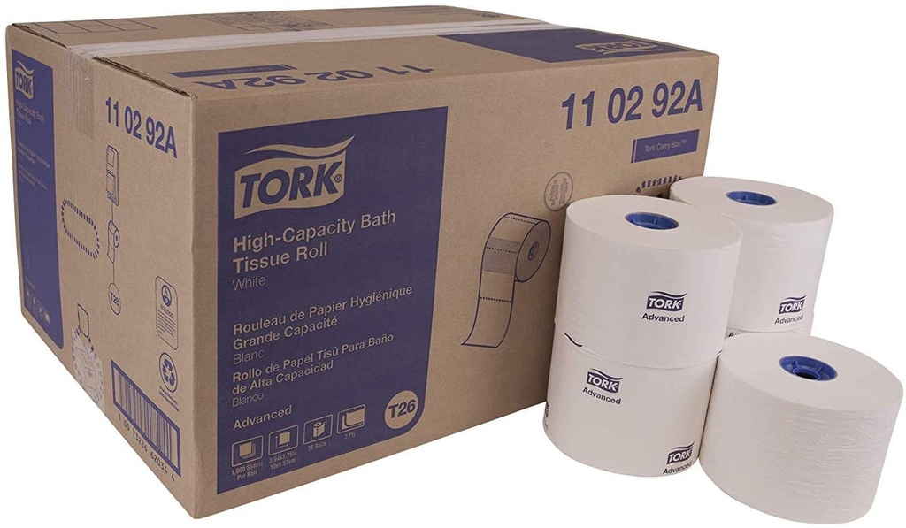 Tork® Recycled Fibers Paper Tissue Roll 2 Ply, White, 1000 Sheet