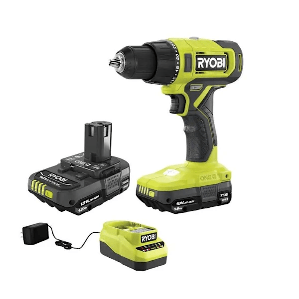 Ryobi One+ 18v Cordless 1/2" Drill/Driver Kit With (2) 1.5 Ah Batteries, Charger