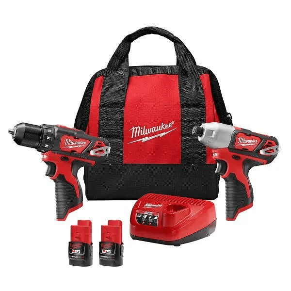 Milwaukee M12 Lithium-Ion Cordless Drill Driver/Impact Driver Combo Kit With 1.5ah Batteries, Charger, And Tool Bag