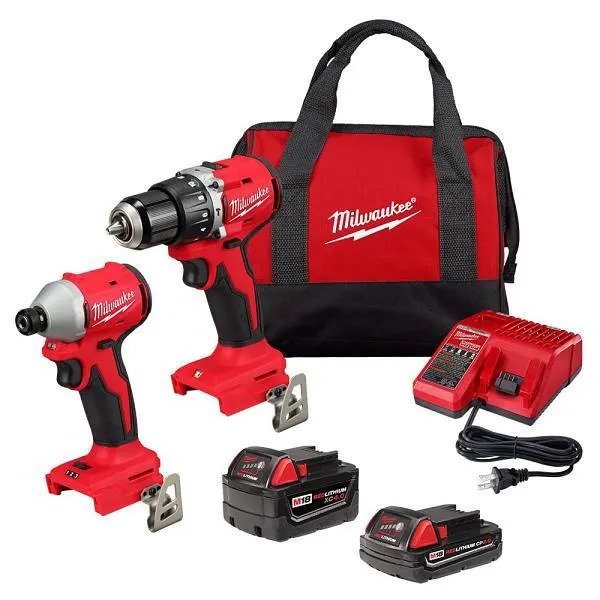 Milwaukee M18 Lithium-Ion Brushless Cordless COMPACT Hammer Drill/Impact Combo Kit With Batteries And Tool Bag