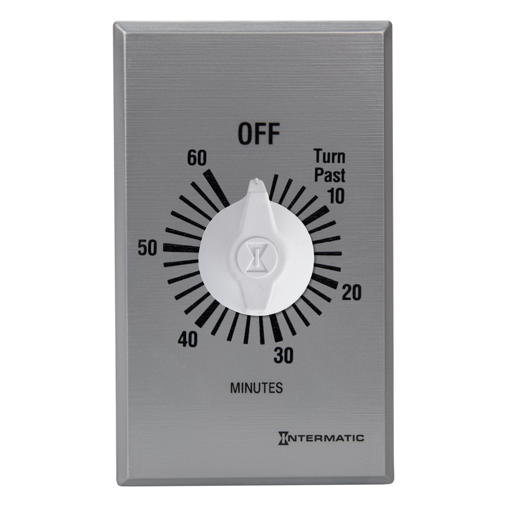 Intermatic Spring Wound Countdown Timer, Commercial, 125-277 VAC, 50/60 Hz, SPST, 60 Minute Max, Without Hold, Silver