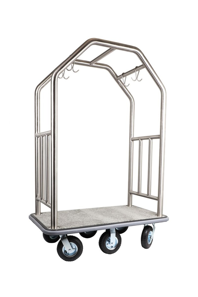 Six Wheel Estate Series Bellman's Cart; Brushed Stainless Steel - 8" pneumatic wheels