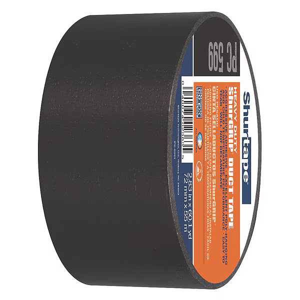 Shurtape Duct Tape, Black, 60-1/8 yd L, 2-7/8 in W