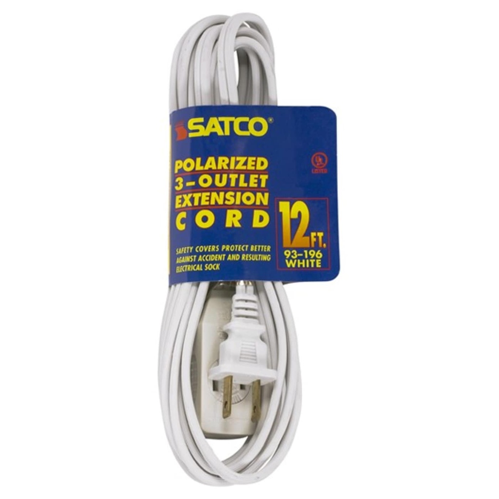 Satco 12' Wht Extension Cord 16/2