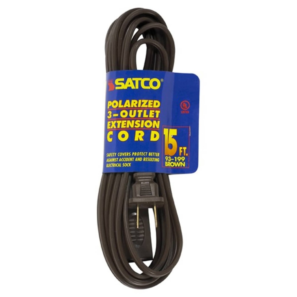 Satco 15' Brn Extension Cord 16/2