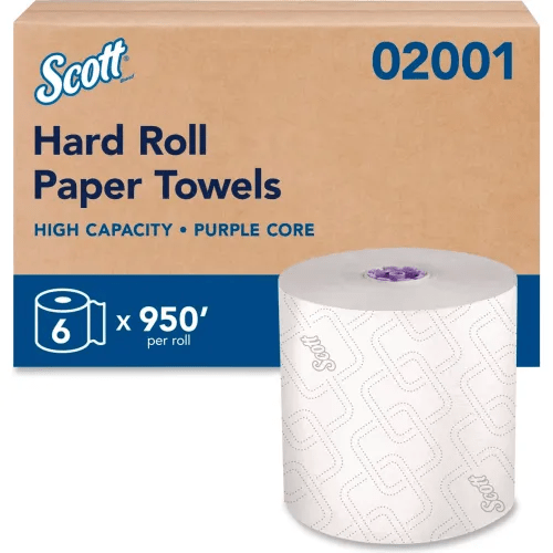 Scott® Essential Roll Paper Towel 8IN X950FT White Purple Hardwound Core Sterile 950 Sheets/Roll 6 Rolls/Case