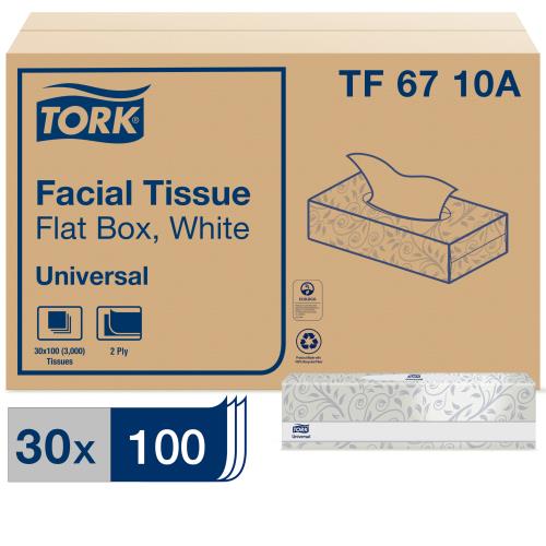 Tork Universal Facial Tissue Flat Box White, 30/100/CS
