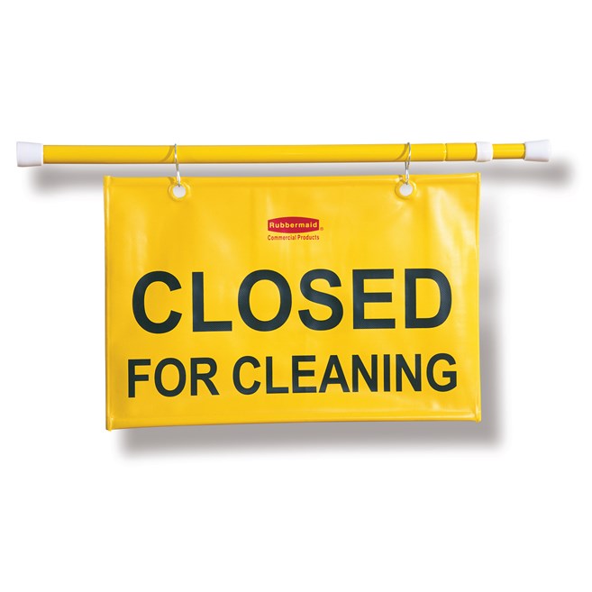 Rubbermaid English Only "Closed For Cleaning" Hanging Doorway Safety Sign, Yellow