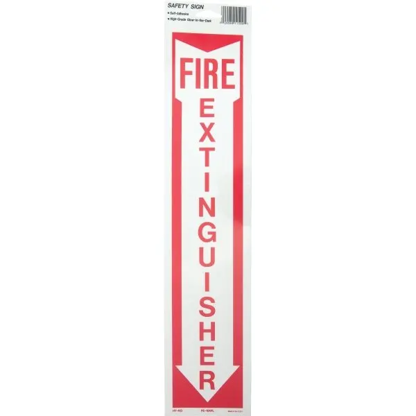 Hy-Ko "Fire Extinguisher" Sign, Photoluminescent Vinyl, 4 X 18"
