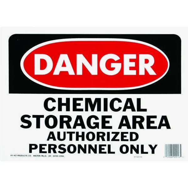 Hy-Ko "Danger Chemical Storage/Authorized Personnel" Sign, Polyethylene, 14" x 10"