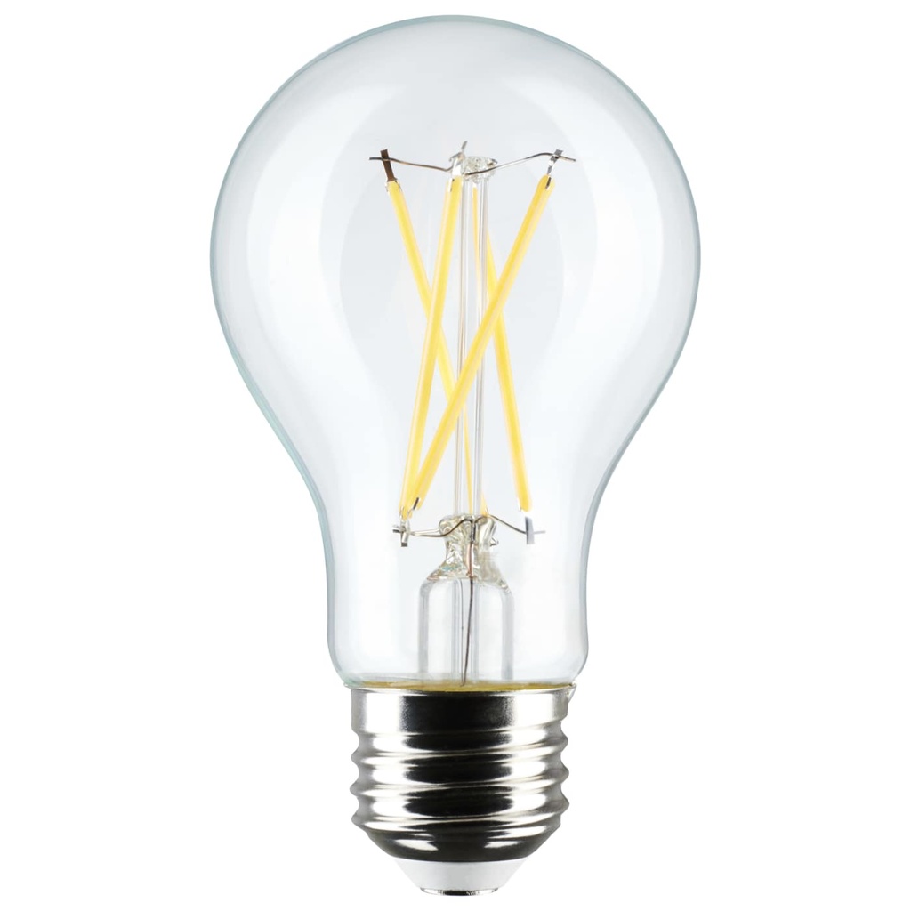 Satco 8 Watt A19 LED Filament, Clear, 5000K, Medium Base, 120 Volt, 4-Pack
