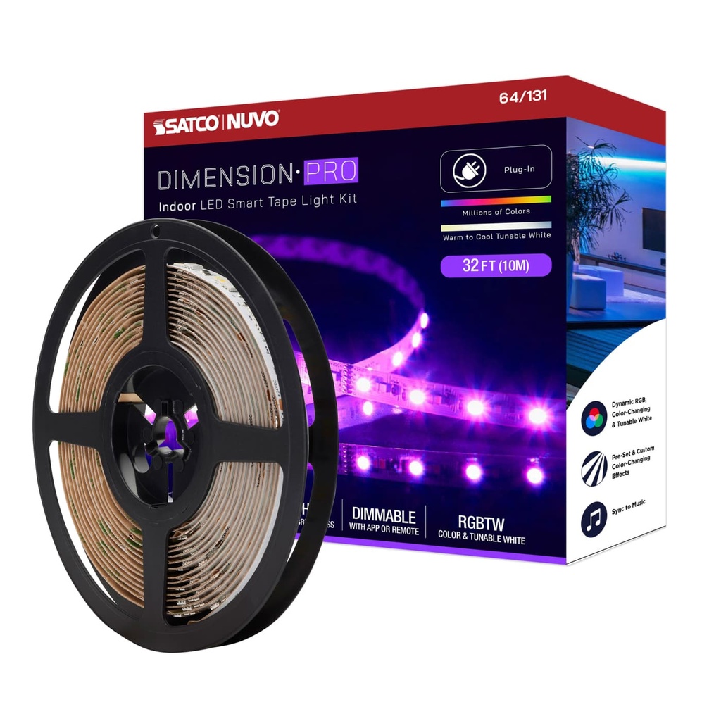 Satco Dimension Pro Tape Light strip 32 ft. Hi-Output RGB plus Tunable White Plug connection Starfish IOT Capable IR Remote Included White Finish
