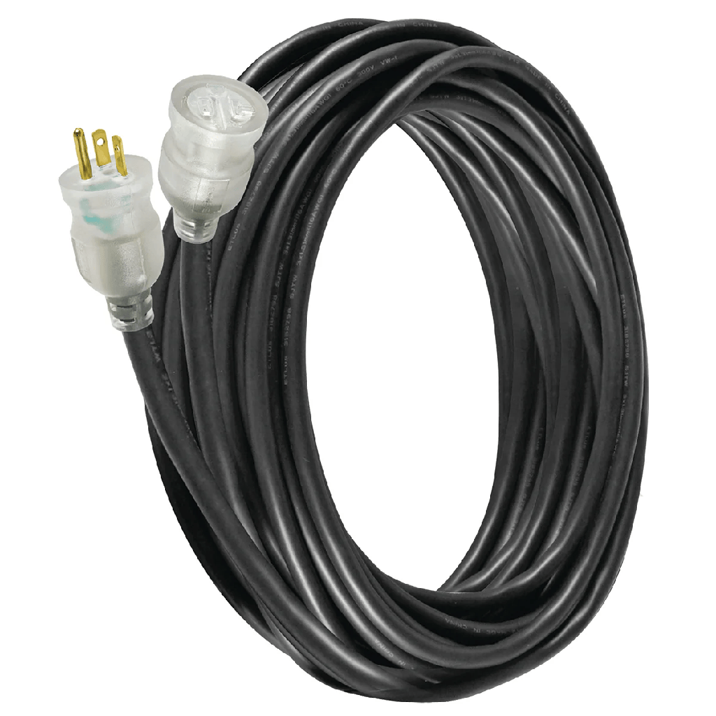 Voltec 10/3 SJTW Black Extension Cords with Lighted End (5‑20P) – Heavy‑Duty Outdoor Power, 50 ft