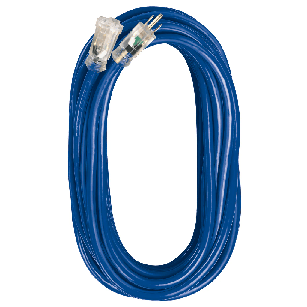 Voltec 12/3 SJTW Blue Extension Cords with Lighted End – Heavy-Duty Outdoor Power, 25 ft