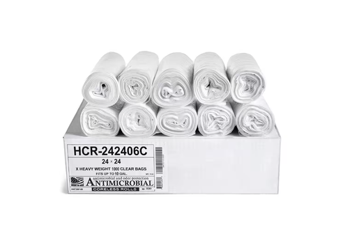 [HCR-242406C ] HCR Hi-Lene + Antimicrobial 24 in. x 24 in. 10 Gal. Clear Trash Bags (Pack of 1000) 6 mic (eq)