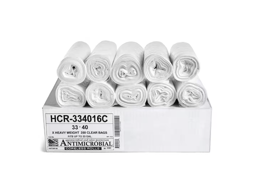 [HCR-334016C ] HCR Hi-Lene + Antimicrobial 33 Gal. 16 mic (eq) 33 in. x 40 in. Clear Equivalent High-Density Value Garbage Trash Bags (250)