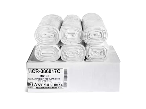 [HCR-386017C ] HCR Hi-Lene + Antimicrobial 38 in. x 60 in. 60 Gal. Clear Trash Bags (Pack of 200) 17 mic (eq)