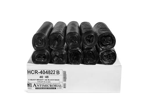 [HCR-404822B ] HCR Hi-Lene + Antimicrobial 45 Gal. 22 Mic (eq) Black Trash Bags 40 in. x 48 in. Pack of 150