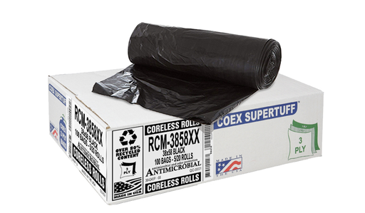 [RCM-3858XX] ALUF PLASTICS 55-60 Gal. Black Trash Bags - 38 in. x 58 in. (Pack of 100) 1.7 mil