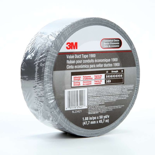 [70006412426] 3M Value Duct Tape 1900 Silver 1.88 in. x 50 yds. 5.8 mil Single Roll