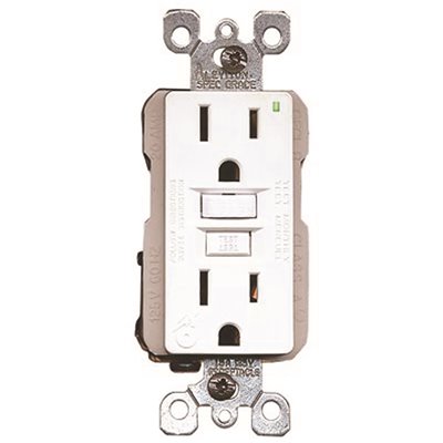 [2493448] Leviton 15 Amp 125-Volt NEMA 5-15R SmartlockPro 2-Pole Residential Grade Duplex GFCI Receptacle with LED, White