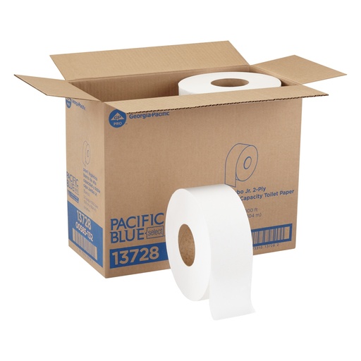 [13728 ] Pacific Blue Select Toilet Paper & Tissue Roll 3.5in X1000ft 2ply White Jumbo (Jrt) 1000 Sheets/Roll 8 Rolls/Case