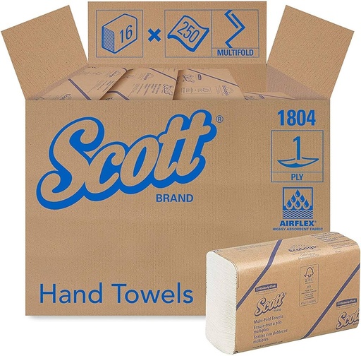 [01804] Scott® Folded Paper Towel 9.2x9.4 In White Multifold 250 Sheets/Pack 16 Packs/Case 4000 Sheets/Case