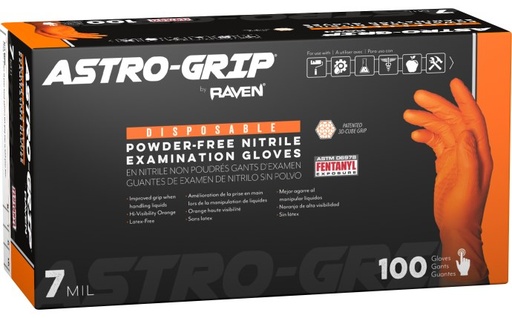 [66472 ] Astro-Grip Powder-Free Nitrile Exam Grade Disposable Gloves - 7 Mil, Medium
