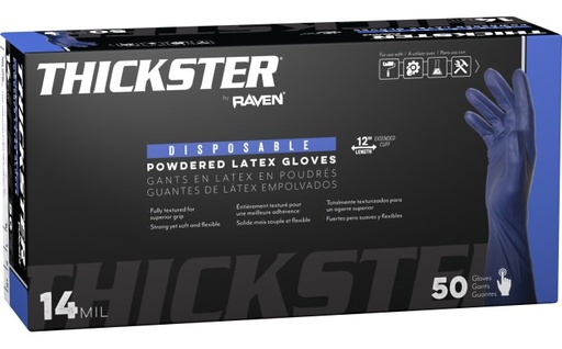 [6602] Thickster Powdered Latex Disposable Gloves -14 Mil  Medium BX 10 Latex 50bx M