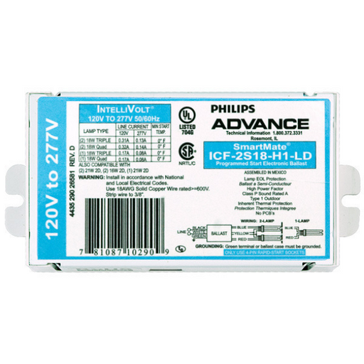 [ICF-2S18-H1-LD] Advance SmartMate CFL Ballast - (2) Lamp - 18 Watt CFL - 120/277 Volt - Programmed Start