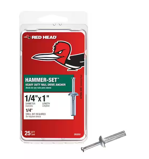 [100129334 ] Red Head 1/4 in. x 1 in. Hammer-Set Nail Drive Concrete Anchors (25-Pack)
