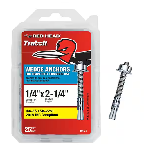 [308291966 ] Red Head 1/4i n. x 2-1/4 in. Zinc-Plated Steel Hex-Nut-Head Solid Concrete Wedge Anchors (25-Pack)